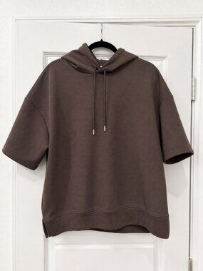ZARA Short Sleeve Oversized Hoodie – Brown/Taupe